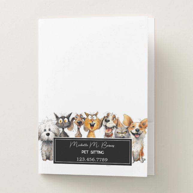 Funny Crazy Cats Dogs Animals Care Pet Sitter Pocket Folder (Front)