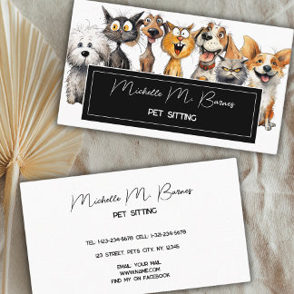 Funny Crazy Cats Dogs Pet Sitter Modern White Business Card