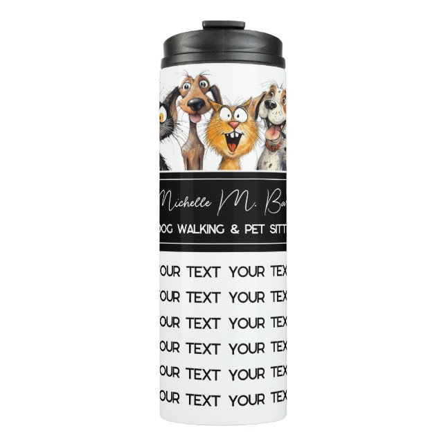 Funny Crazy Cats Dogs Pet Sitter Modern White Thermal Tumbler (Front)