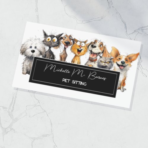 Funny Crazy Cats Dogs Pet Sitter QR Code White  Business Card