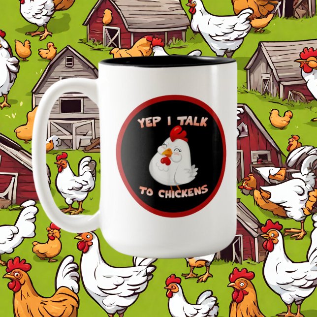 funny crazy chicken lady add text  Two-Tone coffee mug (Creator Uploaded)