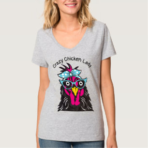 Funny Crazy Chicken Lady with Glasses Bandana T-Shirt
