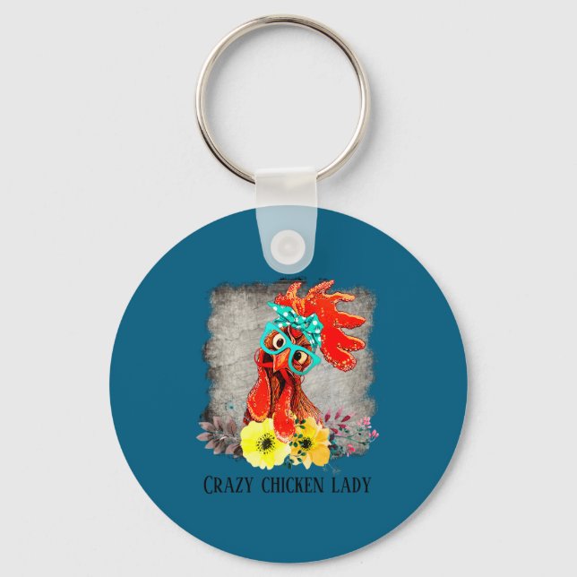 Funny Crazy Chicken Lady Word Art  Keychain (Front)