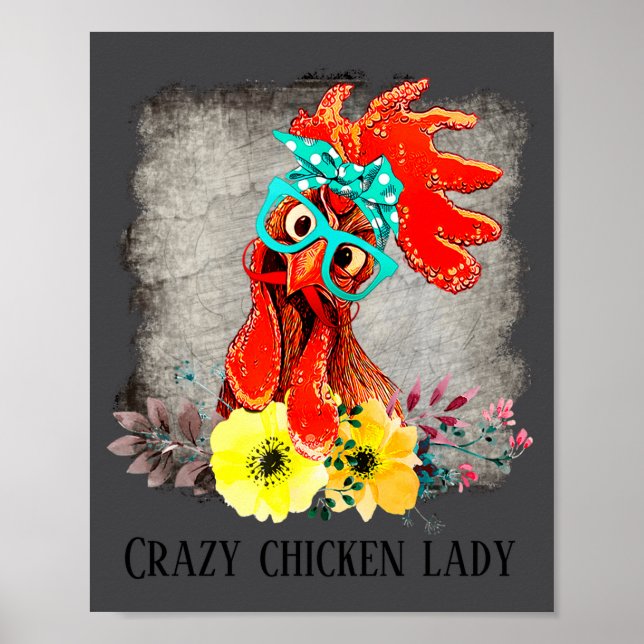 Funny Crazy Chicken Lady Word Art  Poster (Front)