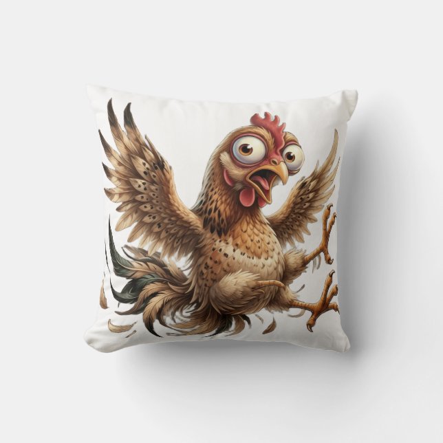 Funny Crazy Chicken Throw Pillow (Front)