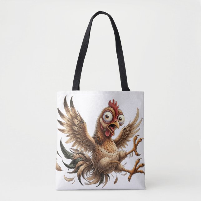 Funny Crazy Chicken Tote Bag | Hilarious Rooster  (Front)