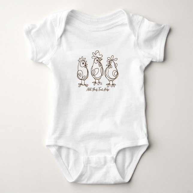 Funny Crazy Chickens Line Art Personalized T-Shirt Baby Bodysuit (Front)