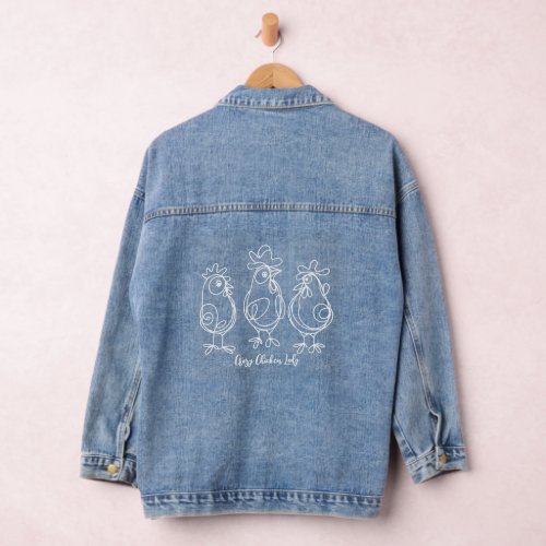 Funny Crazy Chickens Line Art Personalized T_Shirt Denim Jacket