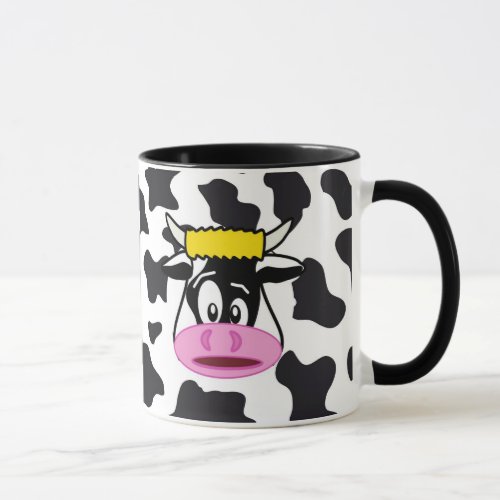 Funny Crazy Cow Bull on Dairy Cow Print Pattern Mug