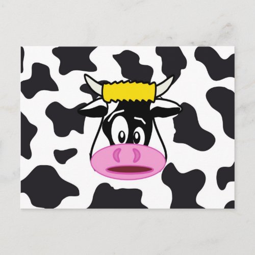 Funny Crazy Cow Bull on Dairy Cow Print Pattern Postcard