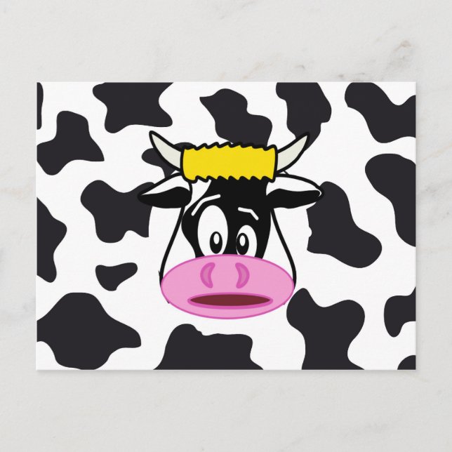 Funny Crazy Cow Bull on Dairy Cow Print Pattern Postcard (Front)
