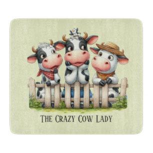 Funny crazy cow lady customizable cutting board