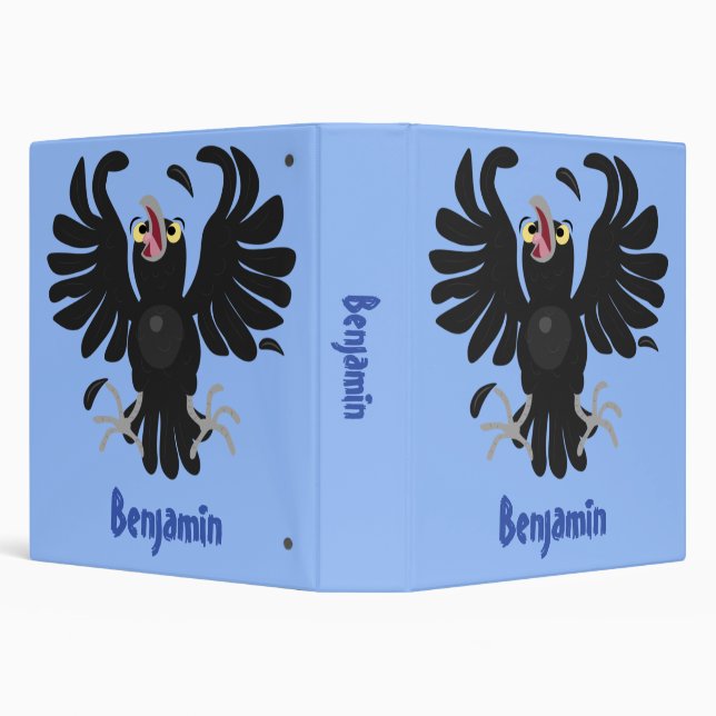 Funny crazy crow raven cartoon illustration 3 ring binder (Background)