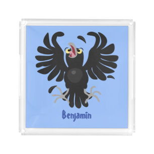 Funny crazy crow raven cartoon illustration acrylic tray