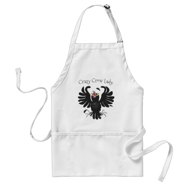 Funny crazy crow raven cartoon illustration adult apron (Front)