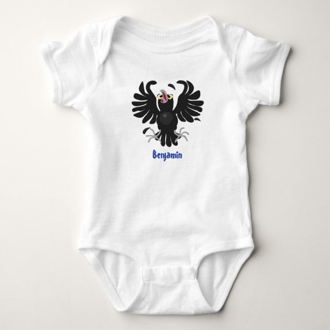 Funny crazy crow raven cartoon illustration baby bodysuit (Front)