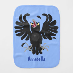 Funny crazy crow raven cartoon illustration baby burp cloth