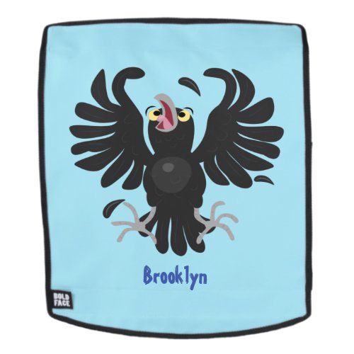 Funny crazy crow raven cartoon illustration backpack