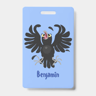 Funny crazy crow raven cartoon illustration badge