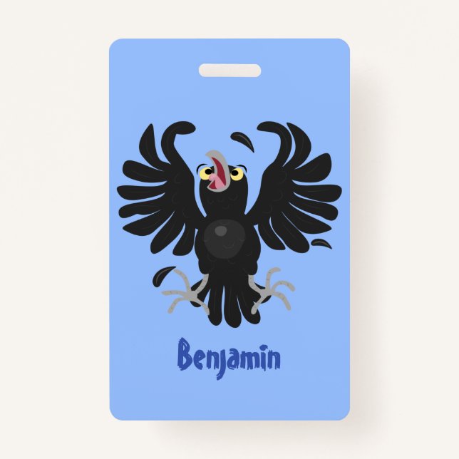 Funny crazy crow raven cartoon illustration badge (Front)