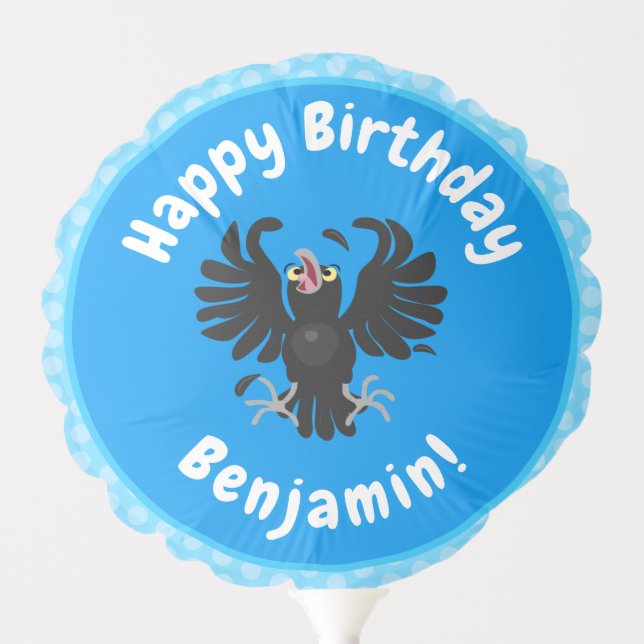 Funny crazy crow raven cartoon illustration balloon (Front)