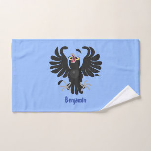 Funny crazy crow raven cartoon illustration bath towel set