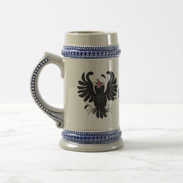 Funny crazy crow raven cartoon illustration beer stein (Left)