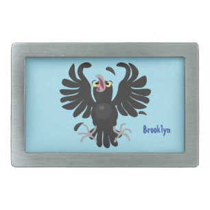Funny crazy crow raven cartoon illustration belt buckle