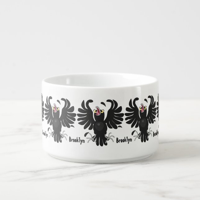 Funny crazy crow raven cartoon illustration bowl (Center)