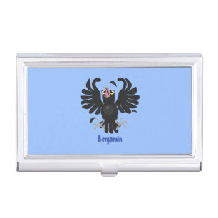 Funny crazy crow raven cartoon illustration business card case