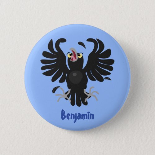 Funny crazy crow raven cartoon illustration button