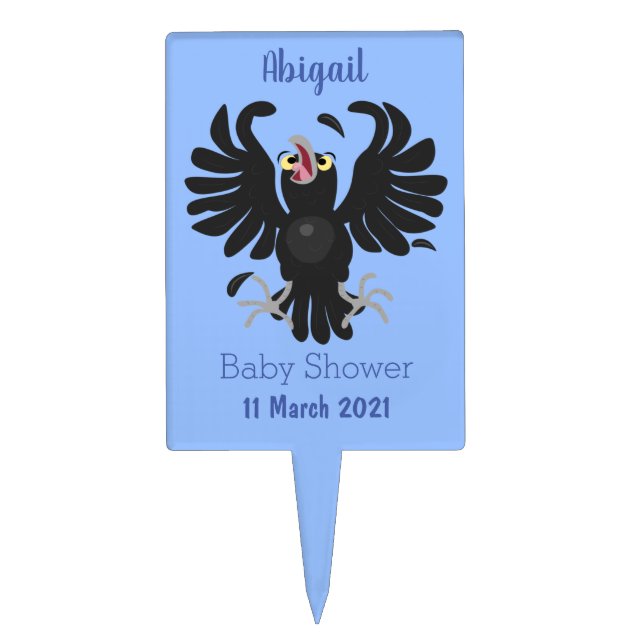 Funny crazy crow raven cartoon illustration cake topper (Front)