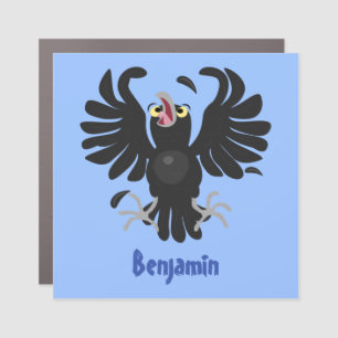Funny crazy crow raven cartoon illustration car magnet