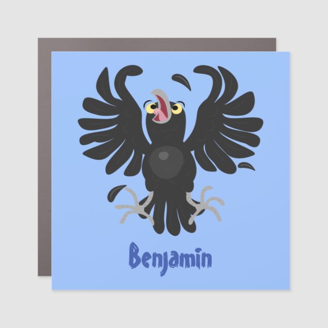 Funny crazy crow raven cartoon illustration car magnet (Front)