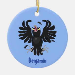 Funny crazy crow raven cartoon illustration ceramic ornament