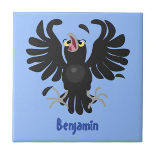 Funny crazy crow raven cartoon illustration ceramic tile