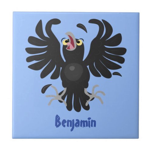 Funny crazy crow raven cartoon illustration ceramic tile