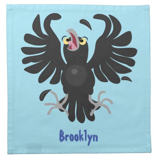 Funny crazy crow raven cartoon illustration cloth napkin (Front)