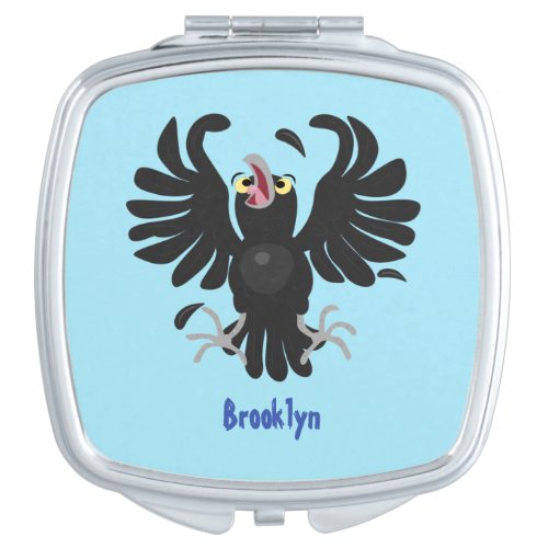 Funny crazy crow raven cartoon illustration compact mirror