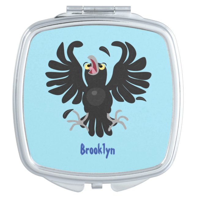 Funny crazy crow raven cartoon illustration compact mirror (Front)