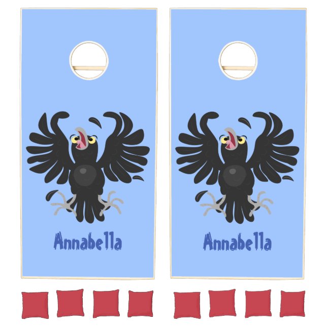 Funny crazy crow raven cartoon illustration cornhole set (Set)