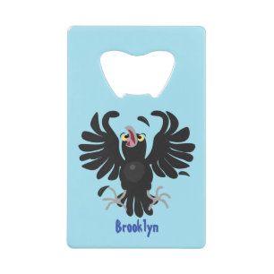 Funny crazy crow raven cartoon illustration credit card bottle opener