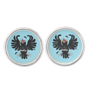 Funny crazy crow raven cartoon illustration cufflinks