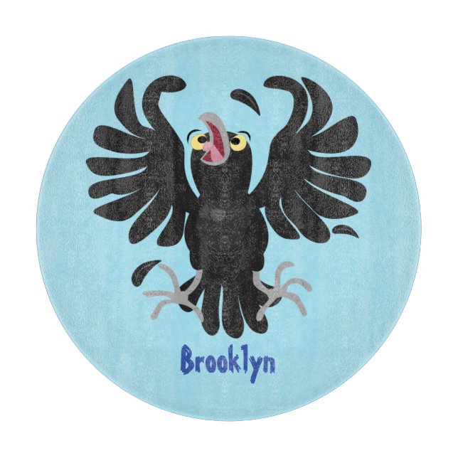 Funny crazy crow raven cartoon illustration cutting board (Front)