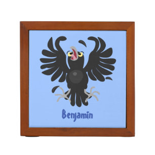 Funny crazy crow raven cartoon illustration desk organizer