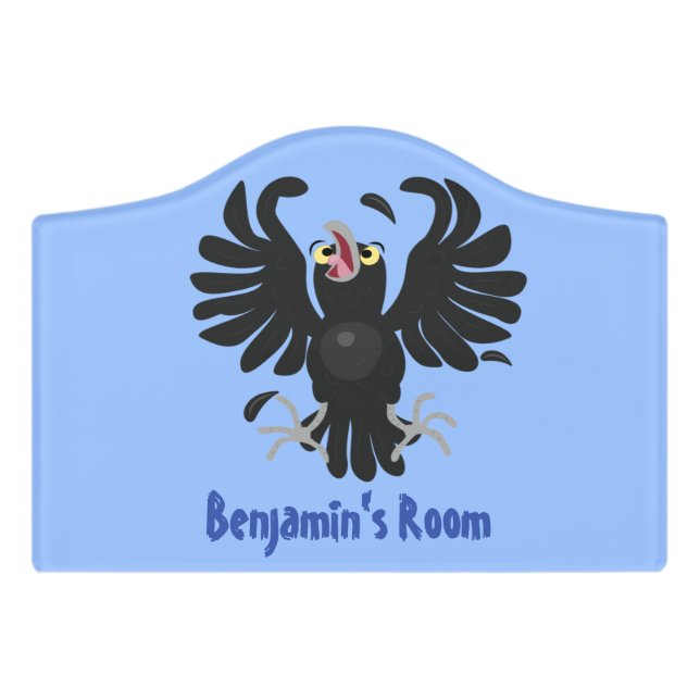 Funny crazy crow raven cartoon illustration door sign (Small Crest Front)