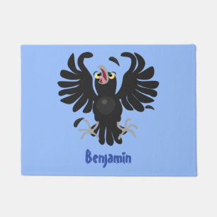 Funny crazy crow raven cartoon illustration doormat