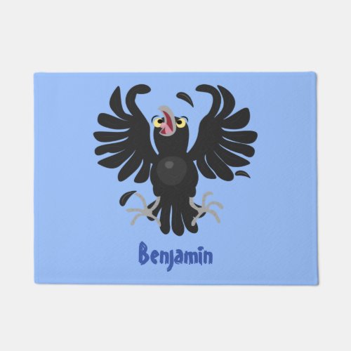 Funny crazy crow raven cartoon illustration doormat