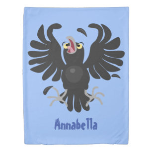 Funny crazy crow raven cartoon illustration duvet cover