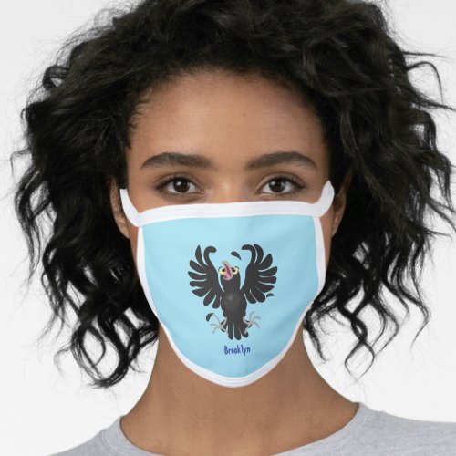 Funny crazy crow raven cartoon illustration face mask